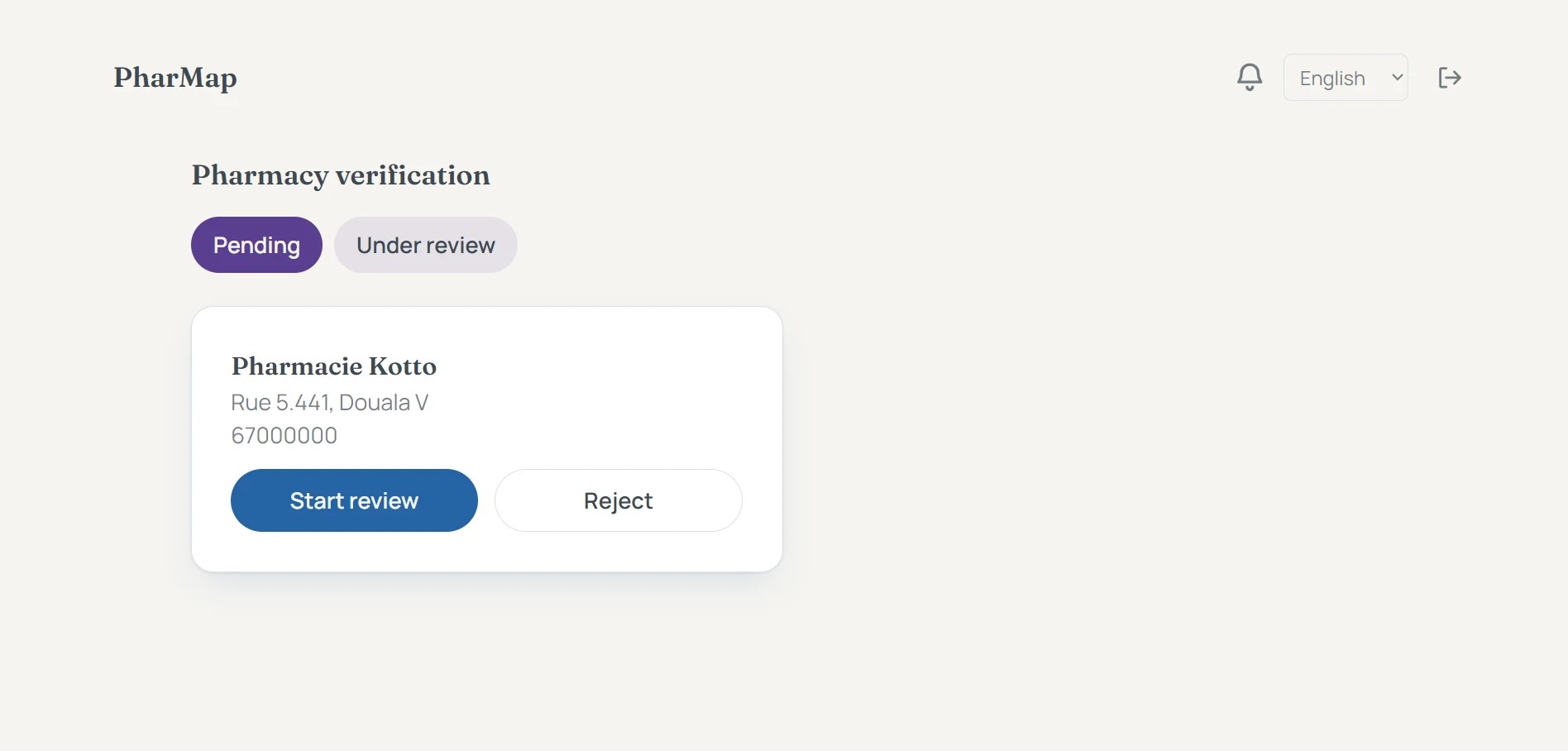 PharMap, before and after, Admin: pharmacy verification: Before